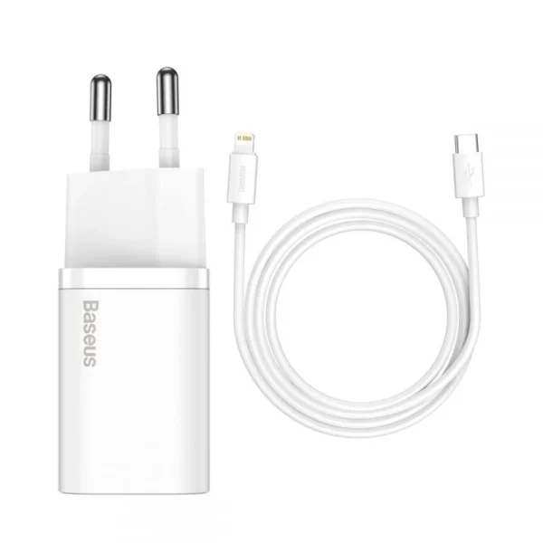 Carregador rápido Baseus super si com cabo type-c para lightning 1m branco