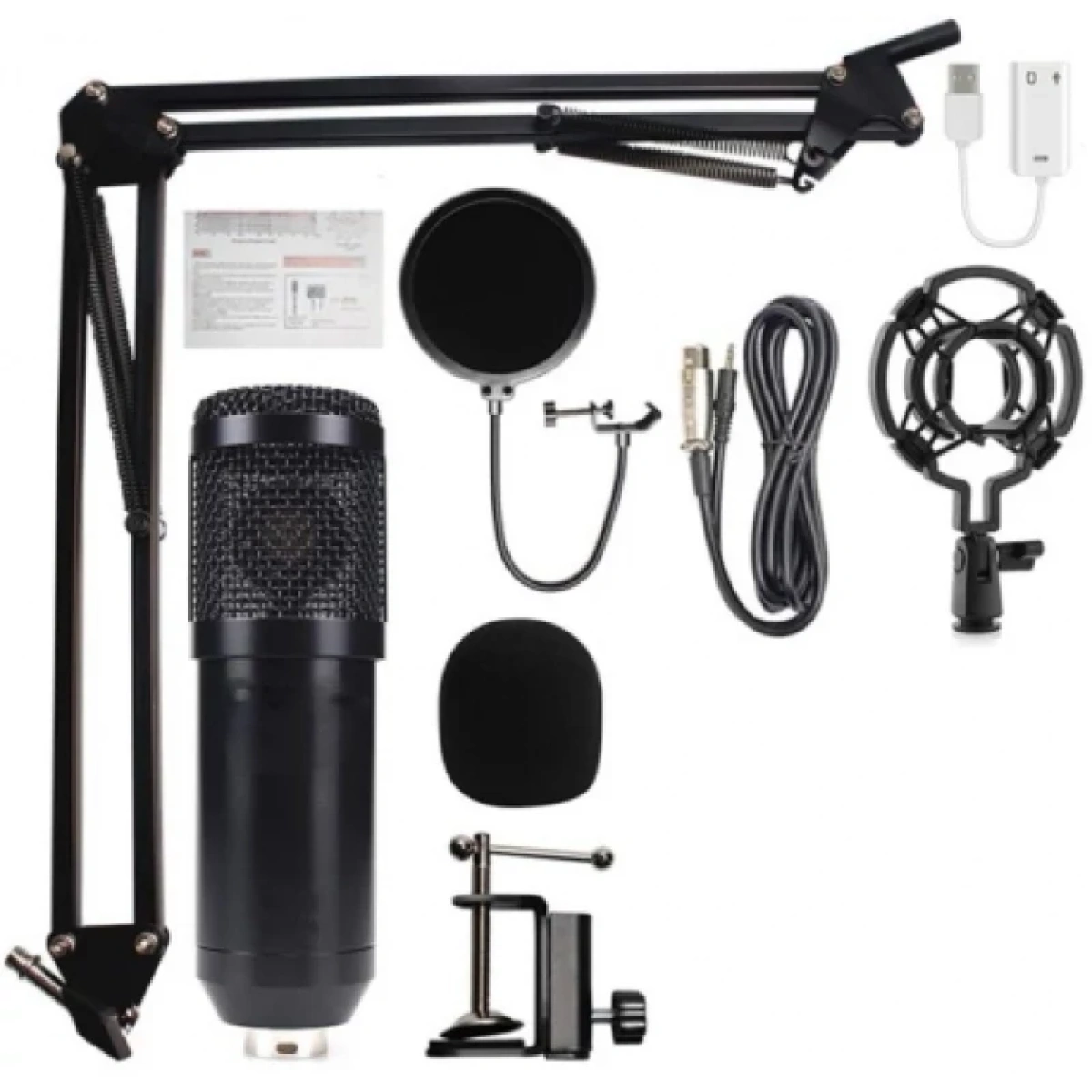 CONJUNTO MICROFONE CONDENSADOR XLR + STAND + FILTRO - Image 1
