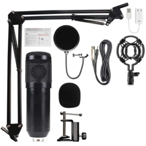 CONJUNTO MICROFONE CONDENSADOR XLR + STAND + FILTRO