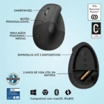 Rato Laser Logitech Lift Left Vertical Ergonomic Wireless/Bluetooth 4000DPI Graphite