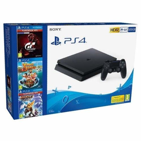 PlayStation 4 Sony Slim 500 GB + Tadeo Jones + Ratchet & Clank + Gran Turismo Sport Wi-Fi Preto