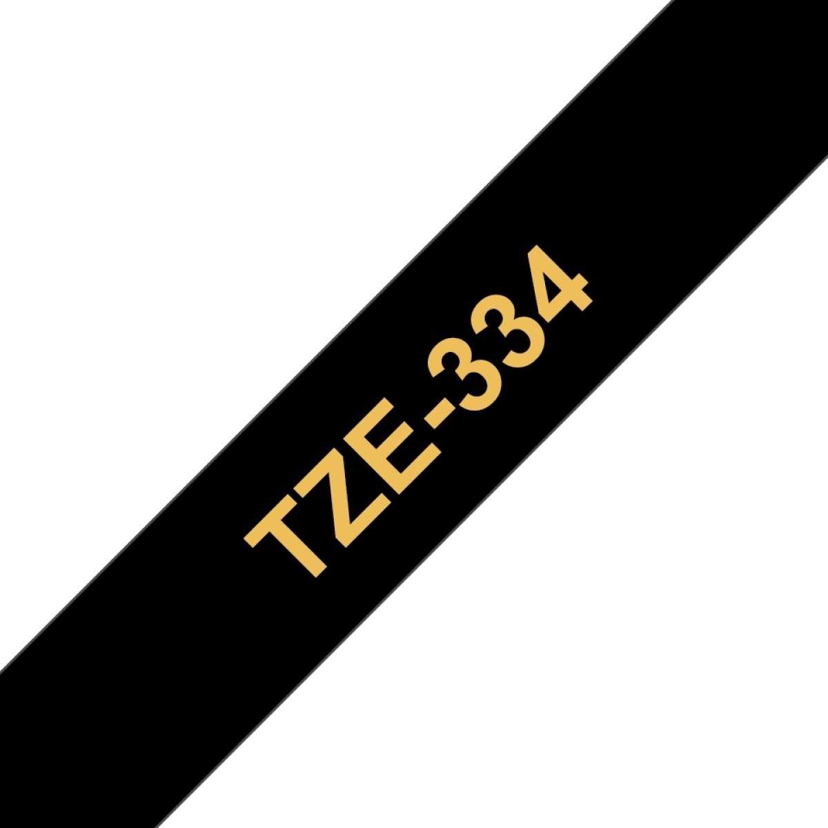 Fita Laminada Compatível Brother TZE-334 - 12mm x 8 metros Dourado / Preto - Image 1