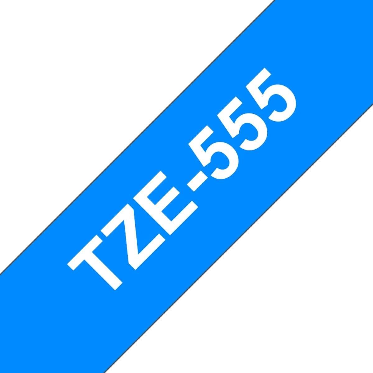 Fita Laminada Compatível Brother TZE-555 - 24mm x 8 metros Branco / Azul - Image 1