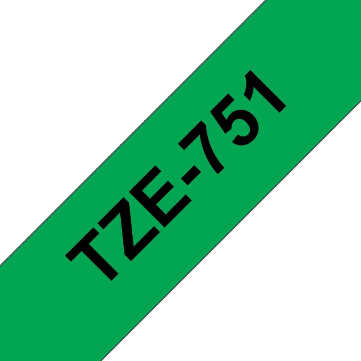Fita Laminada Compatível Brother TZE-751 - 24mm x 8 metros Preto / Verde - Image 1