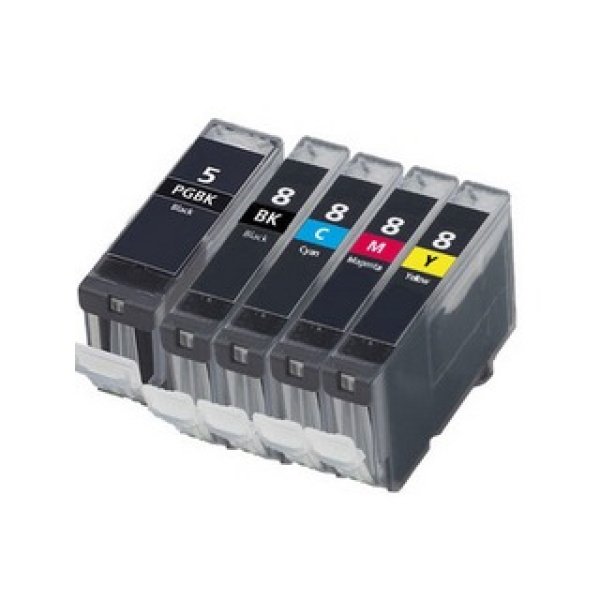 Conjunto 5 Tinteiros Canon Compatíveis PGI-5BK/CLI-8BK/CLI-8C/CLI-8M/CLI-8Y