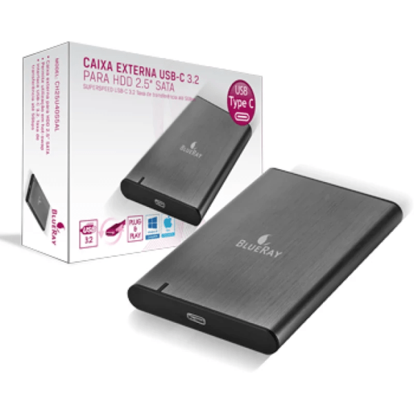Caixa Externa para Disco Rigido 2.5 Sata Usb C 3.2 5gb Type-C Preta