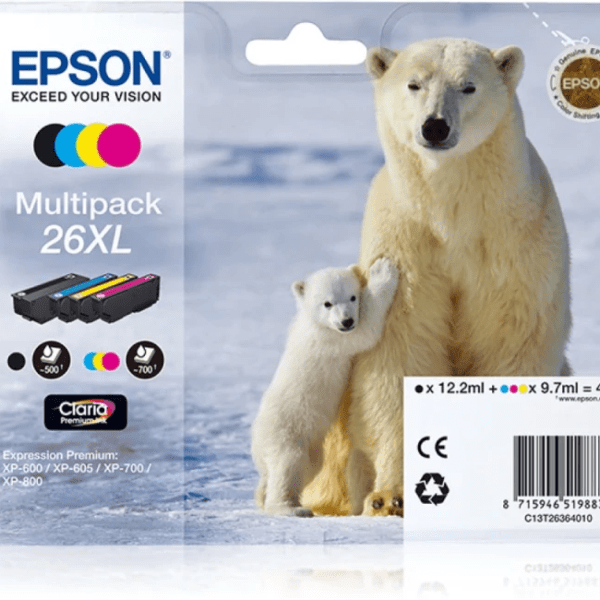 Tinteiro Epson 26 XL Multipack Preto, Ciano, Magenta, Amarelo