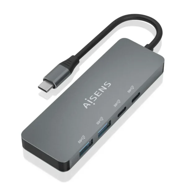 HUB Aisens USB 3.2 Gen2 10G USB-C para USB-C/M + 2xUSB-C/F + 2xUSB-A/F 15cm Cinzento
