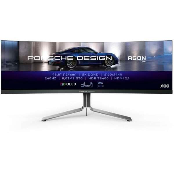 Monitor Curvo AOC Porsche Design PD49 QD-OLED 49" Dual QHD 32:9 240Hz FreeSync Premium Pro