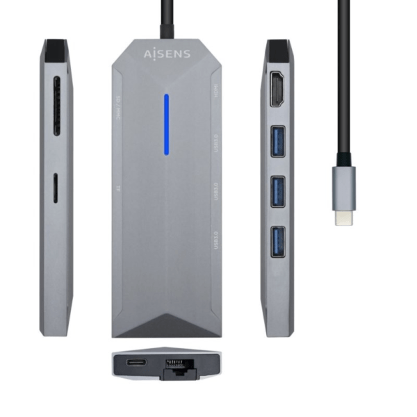 Docking USB-C Aisens 3.2 Multiportas Cinzento