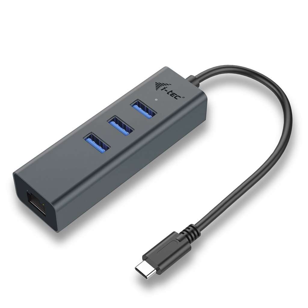 Hub i-tec USB-C 3 portas + Adaptador Gigabit Ethernet - Metal