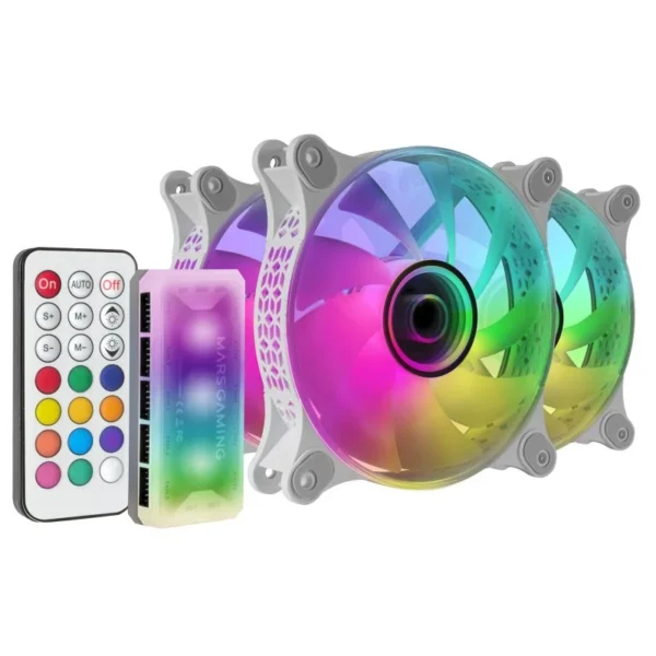Kit 3x Ventoinhas Mars Gaming MF-3DKIT ARGB 12cm Espelho Infinito Brancas