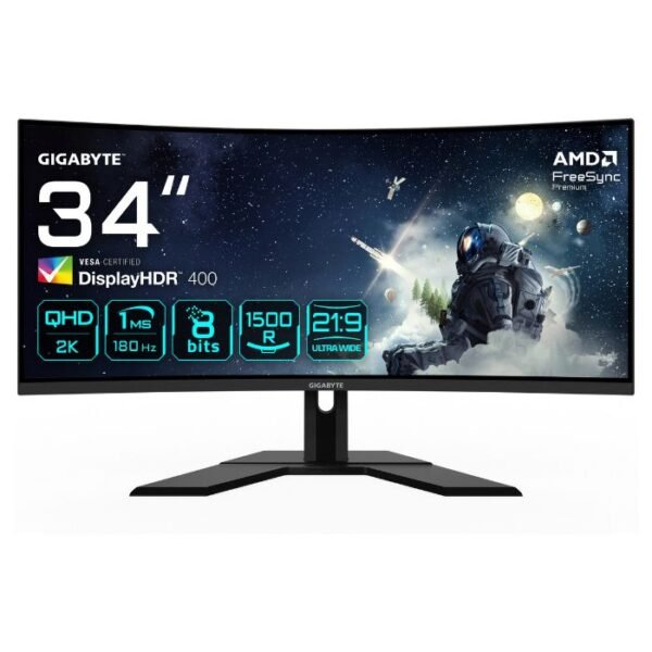 Monitor Gigabyte 34" G34WQCP VA UWQHD 21:9 Curvo 180Hz FreeSync Premium HDR400 1ms