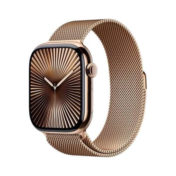 Apple Watch Series 10 GPS + Cellular 42mm Titânio Dourado c/ Bracelete Loop Milanesa Dourada