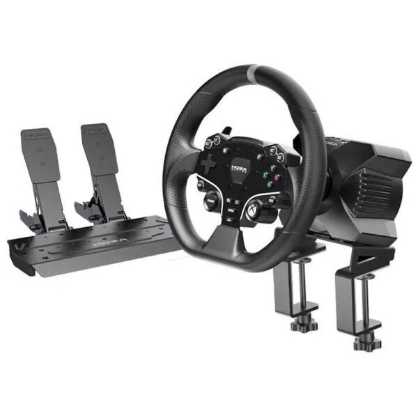 Conjunto Moza Racing R3 Racing Simulator Base Volante R5 + Volante ES + Pedais SR-P + Suporte de Mesa R5