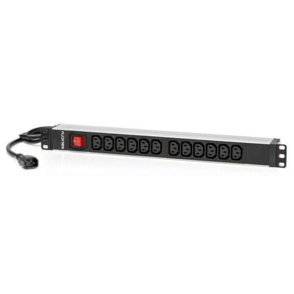 Régua Salicru SPS 12F PDU Tomadas IEC 10A c/ Switch On/Off + Surge Protector Preta p/ Rack 19"