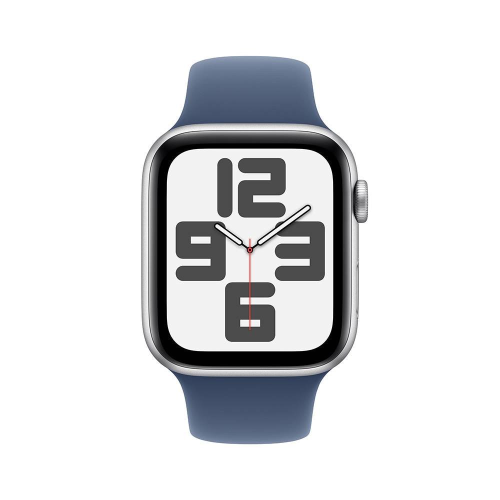 Apple Watch SE (2024) GPS + Cellular 44mm Alumínio Prateado c/ Bracelete Desportiva Azul Denim - Medium/Large - Image 3