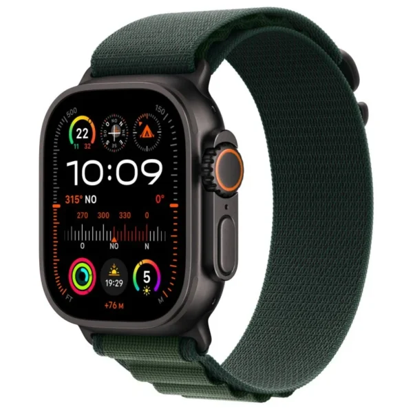 Apple Watch Ultra 2 GPS + Cellular 49mm Titânio Preto com Bracelete Loop Alpine L Verde Escuro