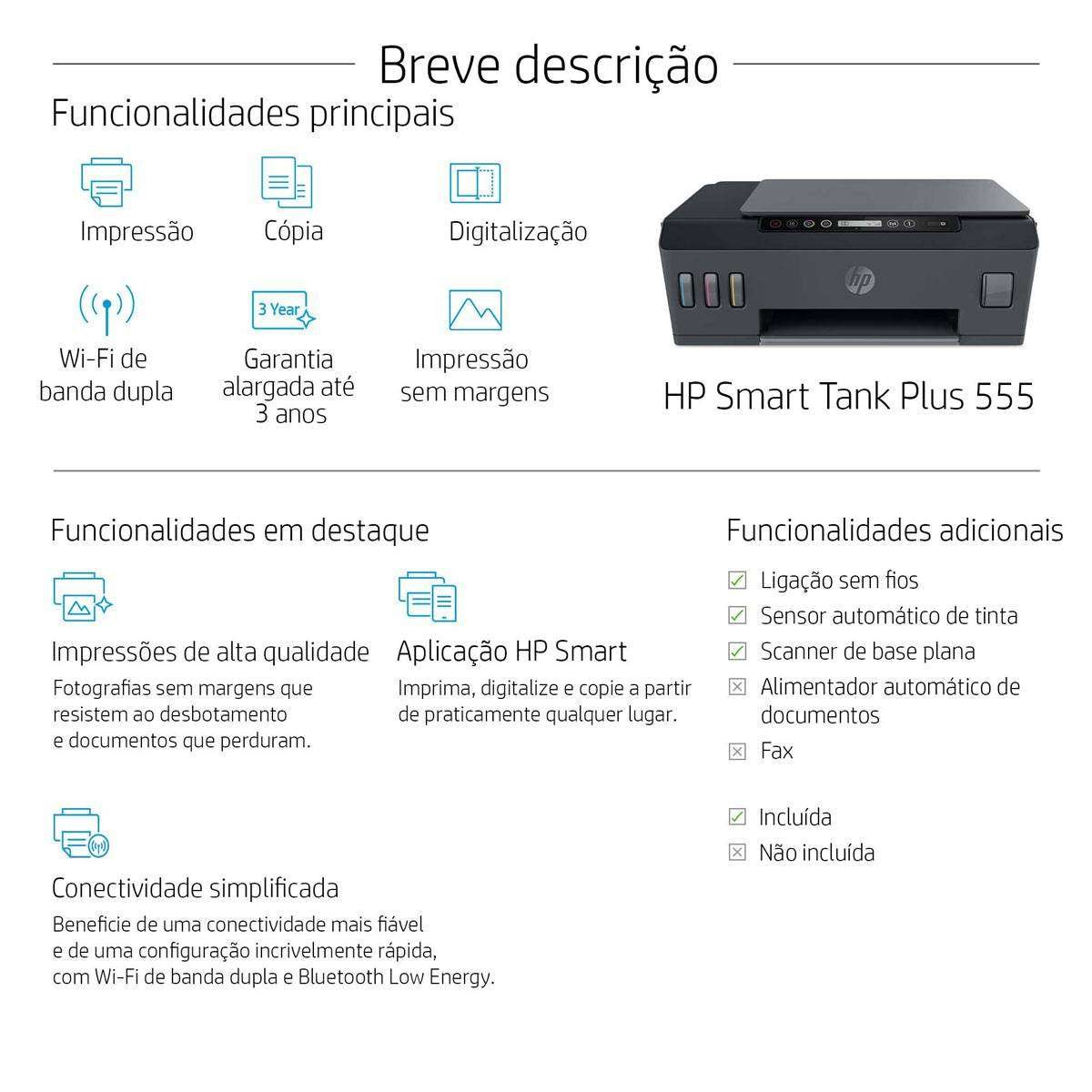 Impressora Jato de Tinta HP Smart Tank Plus 555 Multifunções - Image 3