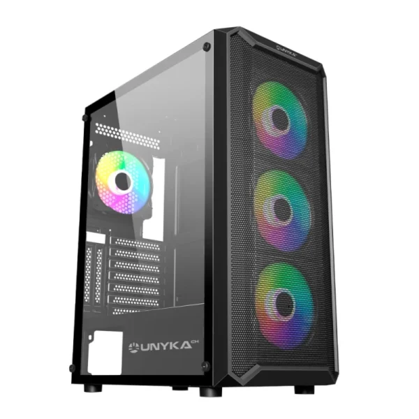 Caixa ATX Unyka ARMOR Gaming ARGB Preta 4x Ventoinhas 120 ARGB Incluídas