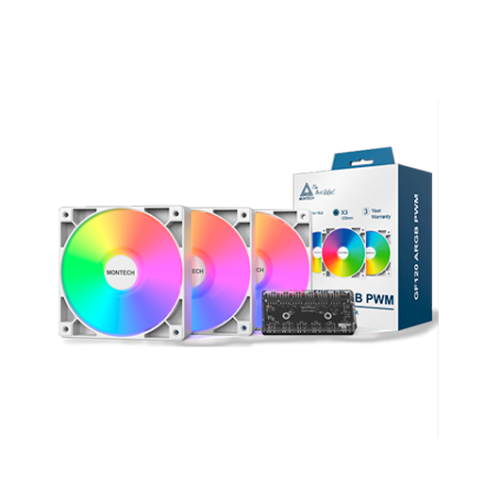 Ventoinha MONTECH GF120 PWM PACK 3 + HUB Branco