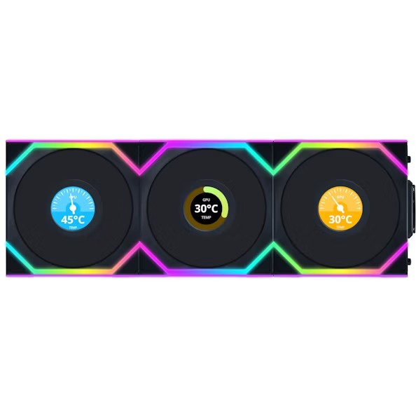Ventoinha Lian Li UNI FAN SL120 LCD Wireless RGB PWM 120mm (Pack 3 )Preto