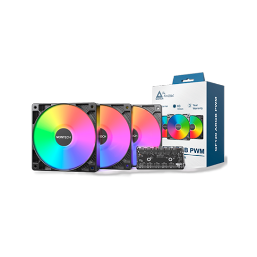 Ventilador 120X120 MONTECH GF120 PWM PACK 3 + HUB Preto