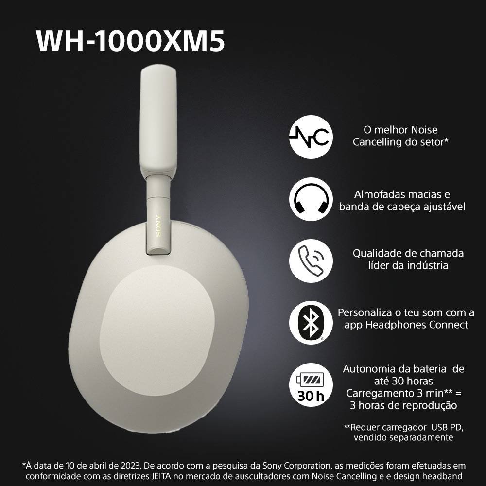 Headphones Sony WH-1000XM5 Bluetooth ANC NFC Prateados - Image 8
