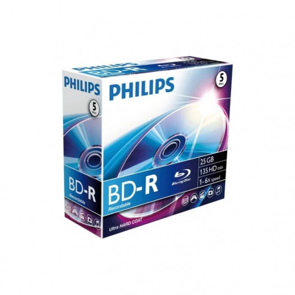 Philips Blu-Ray Recordable 25GB 6x Jewel Case (5 unidades)