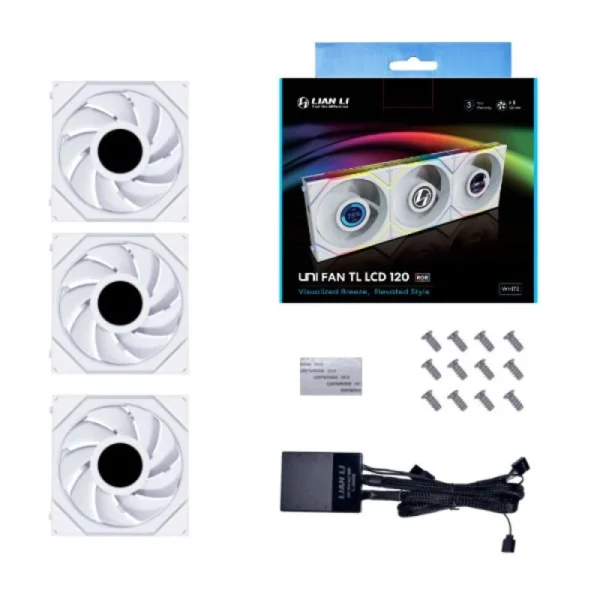 Ventoinha Lian Li UNI TL LCD Series Branco 120mm (Pack 3)