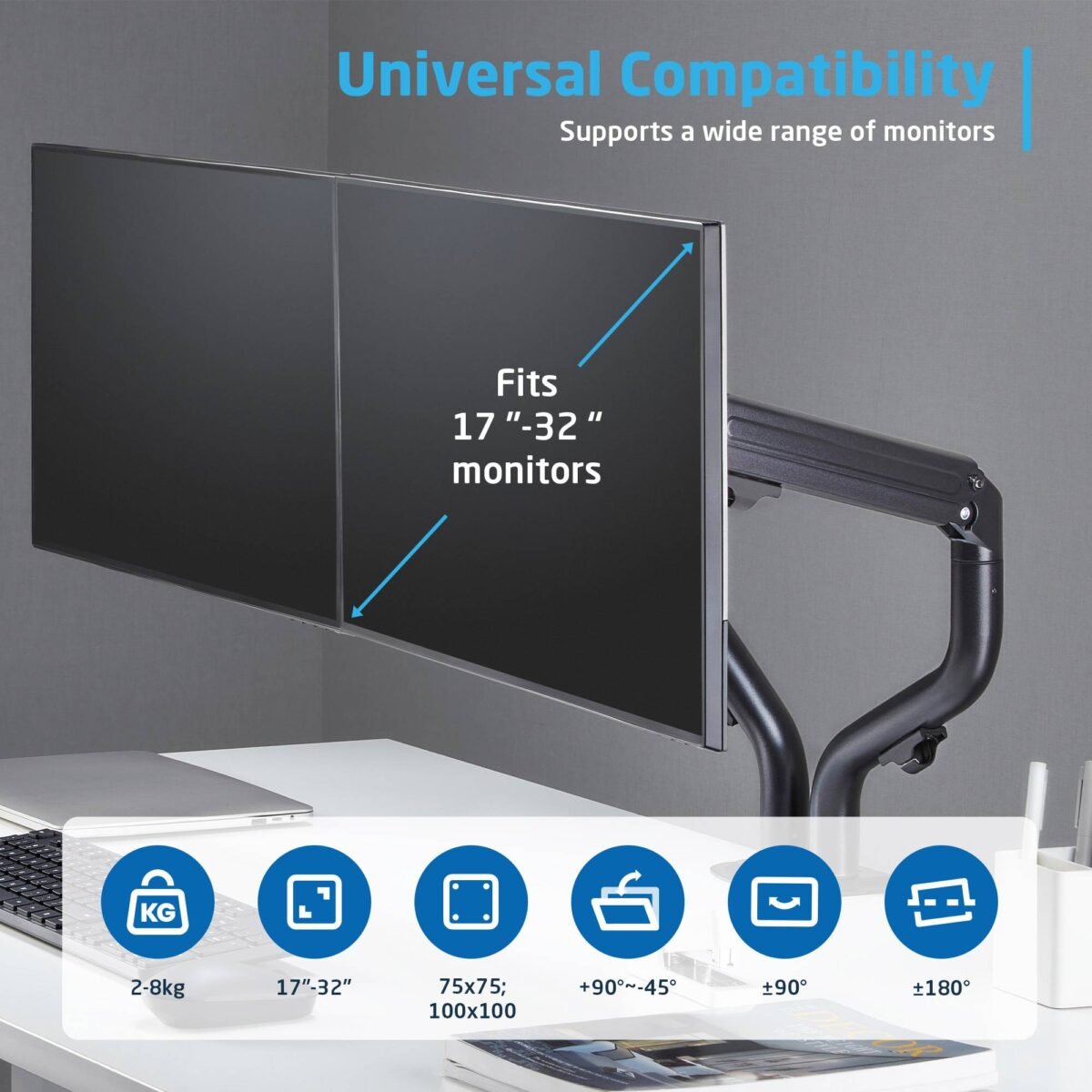 Suporte de Monitor Ewent EW1534 Desk Mount Dual Monitor with Gas Spring 17"-34" Preto - Image 3