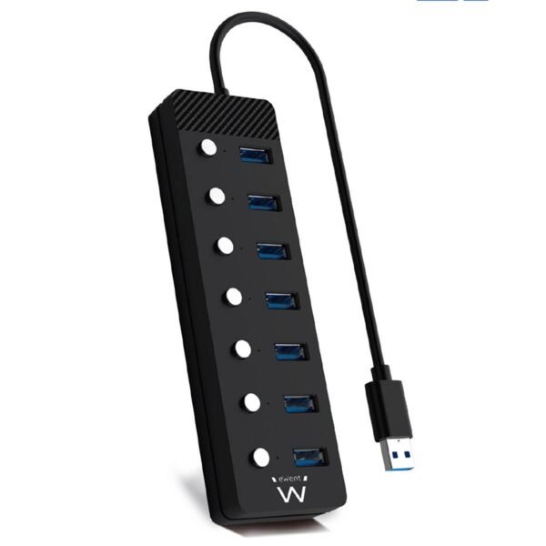 Hub USB Ewent EW1147 7 Portas USB 3.0 c/ Interruptor Preto