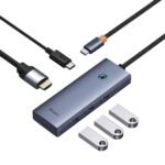 Hub USB-C Baseus UltraJoy Series 5-em-1 3x USB-A + PD 100W + 4K30Hz Cinza - Image 5