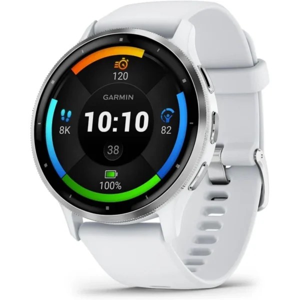 Smartwatch Garmin Venu 3 45mm Moldura Aço Inoxidável com Caixa e Bracelete de Silicone Branco