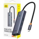 Hub USB-C Baseus UltraJoy Series 5-em-1 4x USB-A + PD 100W + 4K30Hz Cinza - Image 2