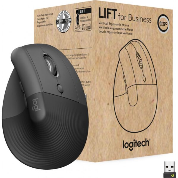 Rato Vertical Logitech Lift for Business Mão direita RF Wireless + Bluetooth Ótico 4000 DPI