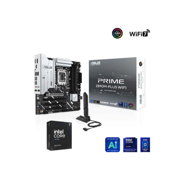Motherboard ASUS PRIME Z890M-PLUS WIFI + Processador Intel Ultra 7 265K 20-Core (3.9Ghz/5.5Ghz) LGA 1851