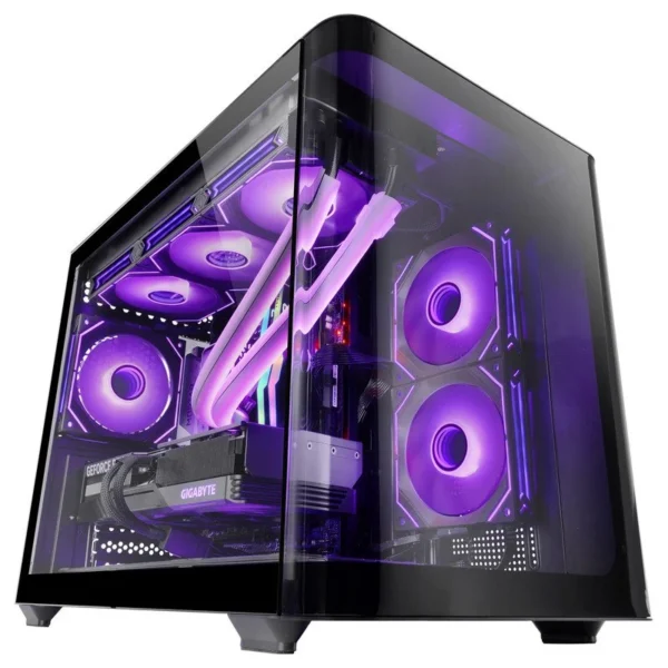 Caixa Micro-ATX Mars Gaming MC-FUSIONM com Duplo Vidro Temperado Contínuo Curvo e Duas Câmaras Preta
