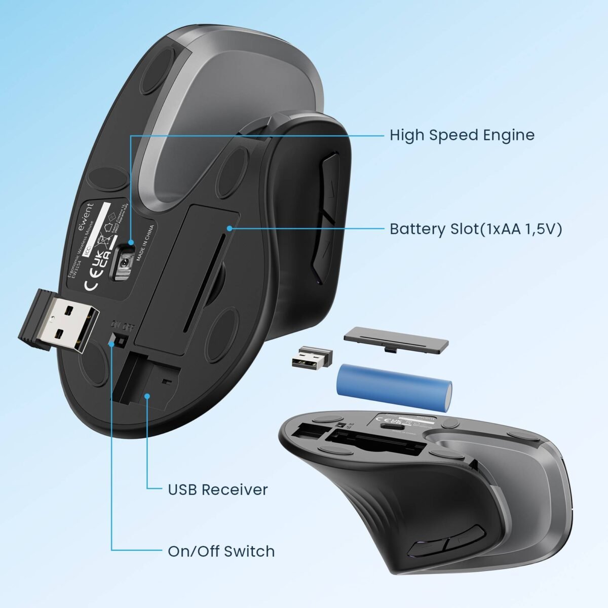 Rato Óptico Ewent EW3154 Ergonomic Vertical Wireless 3200DPI Preto - Image 5