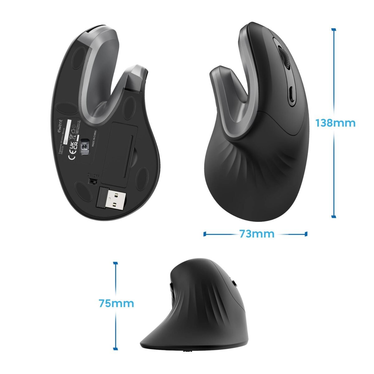 Rato Óptico Ewent EW3154 Ergonomic Vertical Wireless 3200DPI Preto - Image 2