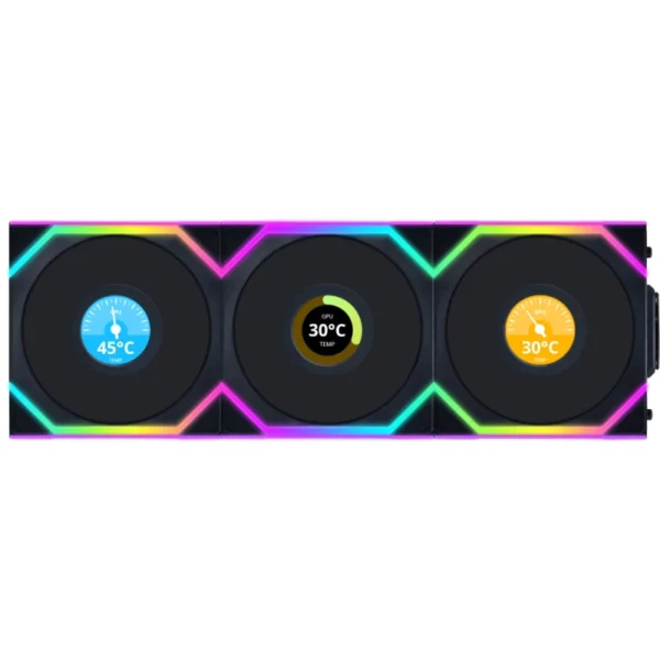 Ventoinha Lian Li UNI FAN SL120 LCD Wireless RGB PWM Preto 120mm (Pack 3)