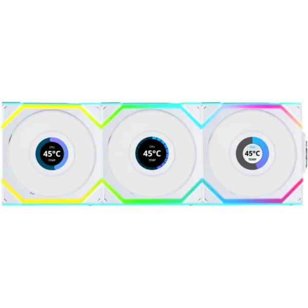 Ventoinha Lian Li UNI FAN SL120 LCD Wireless RGB PWM Branco 120mm (Pack 3)