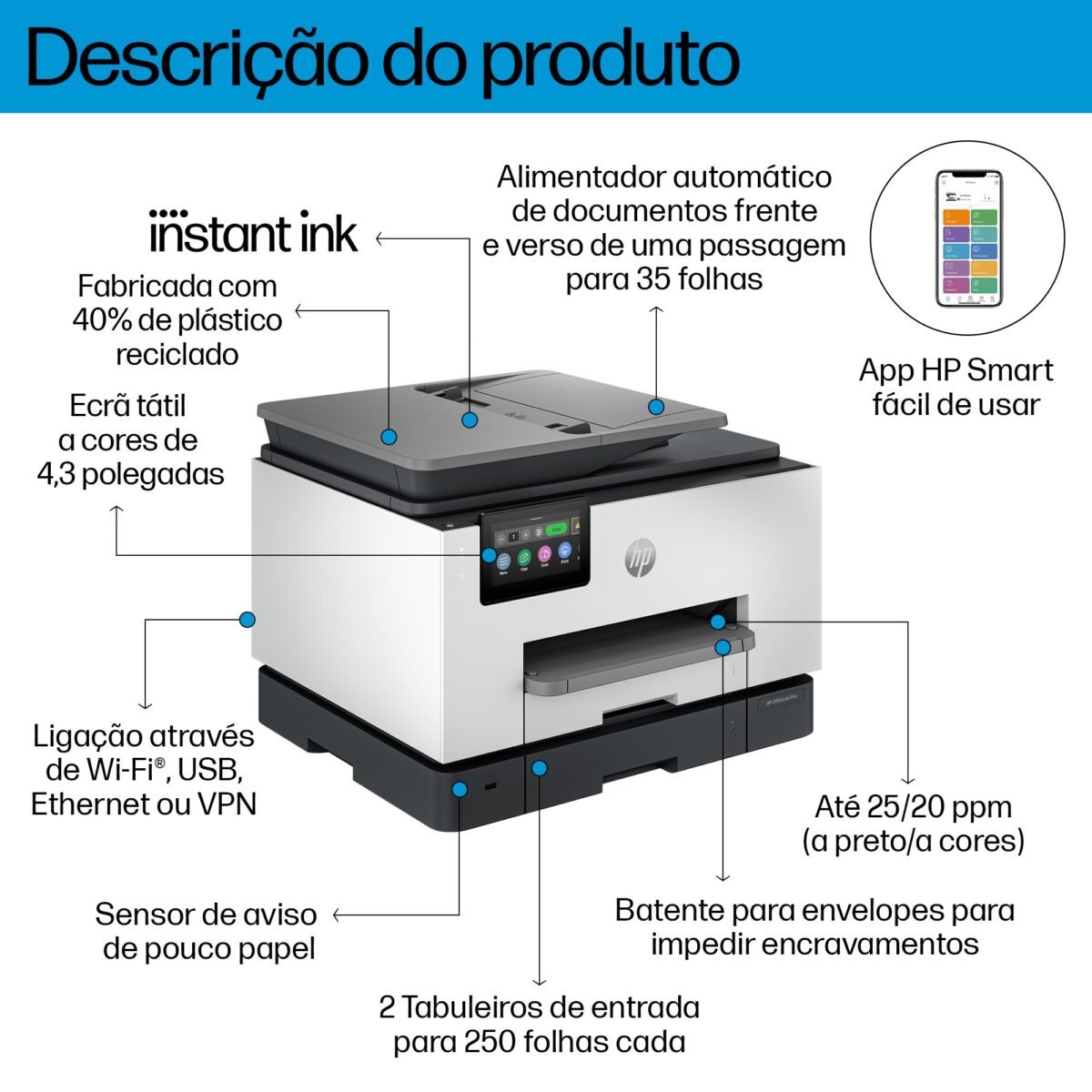 Impressora Jato de tinta Multifunções a Cores HP OfficeJet Pro 9132e WiFi Duplex Fax - Image 13