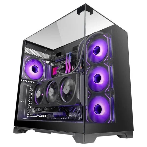 Caixa ATX Mars Gaming MC-Vision com Três Vidros Temperados Sem Moldura Duas Câmaras e USB 3.0 Preta