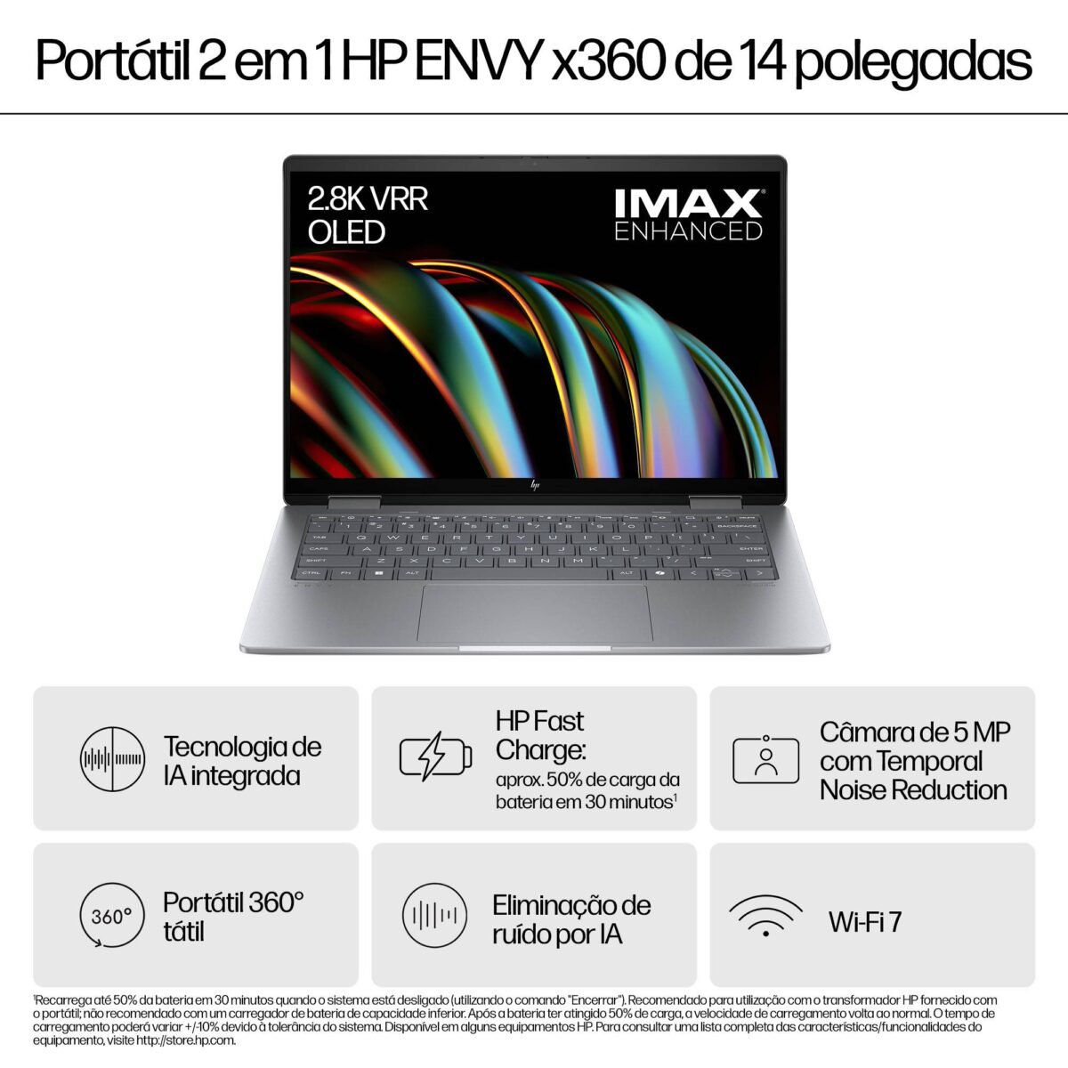 Portátil HP Envy x360 2-in-1 14-fc0011np Ultra 7 155U 14" Touch 3K OLED 32GB 1TB W11H Prata Meteoro - Image 2