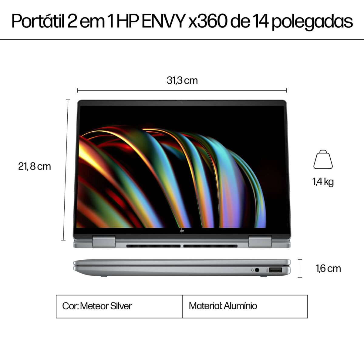 Portátil HP Envy x360 2-in-1 14-fc0011np Ultra 7 155U 14" Touch 3K OLED 32GB 1TB W11H Prata Meteoro - Image 6