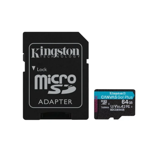 Cartão de Memória MicroSD Kingston Canvas Go Plus Gen4 64 GB 200 MB/s A2 U3 V30 com adaptador