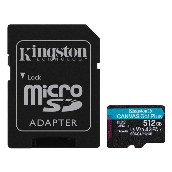 Cartão de Memória microSDXC Kingston Canvas Go! Plus Gen4 512GB (200MB/s) UHS-I, U3, V30, A2 + Adaptador SD