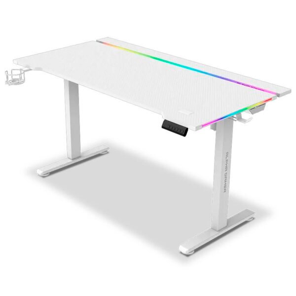 Secretária Elevatória Elétrica Alpha Gamer Zorya RGB (140x72cm) Gaming Station Branca