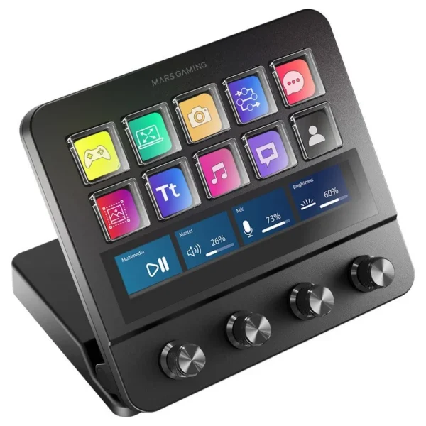 Deck de Controlo com 10 Teclas LCD, Mars Gaming MSD-PRO Painel Tátil, 4 Rodas e Animações Preto